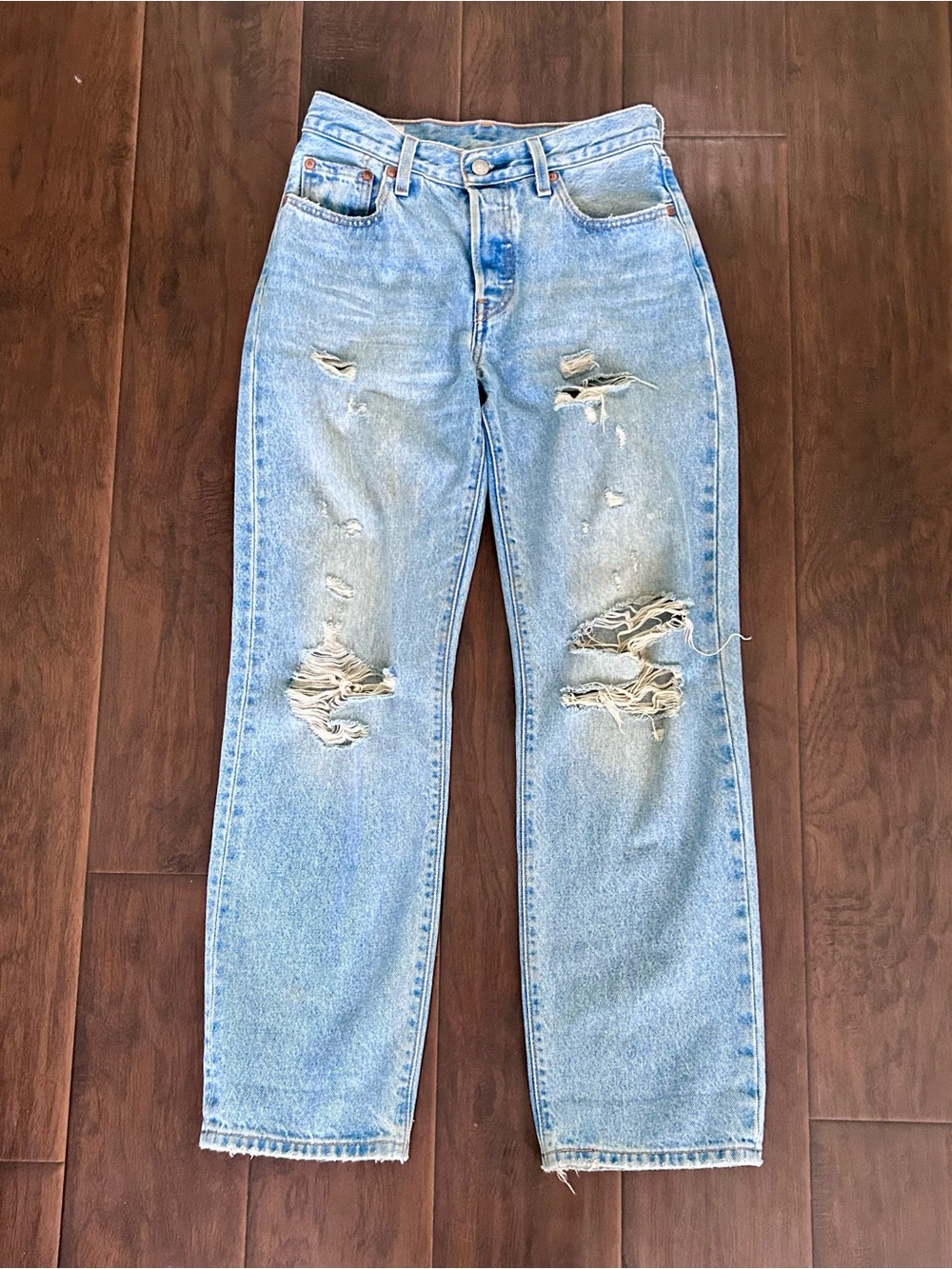 Levi's 501 Button Fly Distressed Straight Jeans